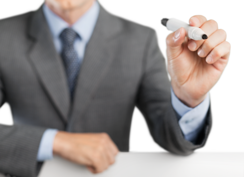 business man drawing hand with a marker