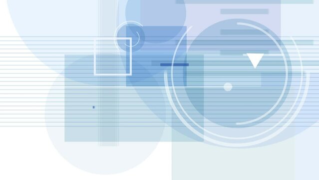 Kinetic geometric 2d banner, background, animation of transition with geometric shapes in suprematism style. Cartoon, illustration in blue. Looping image, endless.