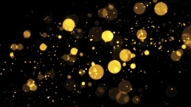 Abstract  loop animation flickering glow gold bokeh bubble particles flow on black background. 4K 3D seamless looping orange bokeh particles dust fly in the air.