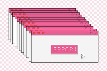 Old computer aestethic. Retro browser computer window with error message. In trendy y2k retro style. Vector illustration.