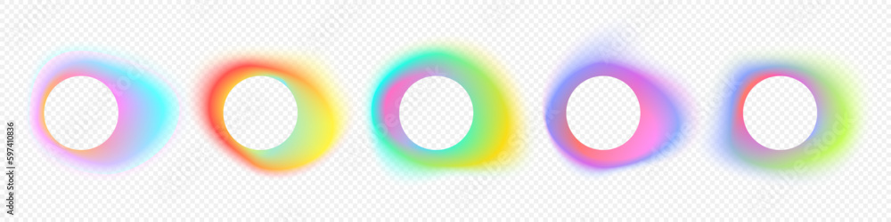 Aufkleber Color gradient circles, abstract colors blend mesh and soft neon light, vector background shape. Color blend gradation holographic iridescent circles with vibrant gradient. Logo template