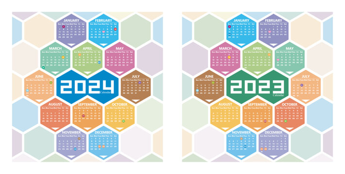 Vector year of 2023 and 2024 calendar