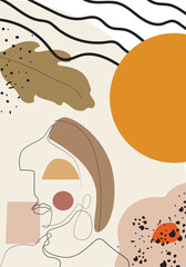 Modern abstract line minimalistic women faces art.Vector illustrations design.