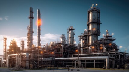 Remarkable Oil Refinery, Expansive Industrial Site, Cutting-Edge Processing Plant, Fossil Fuel Manufacturing, Energetic Industry Force, Generative AI Illustration