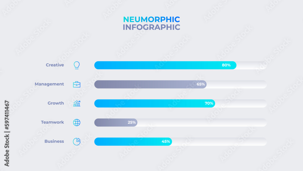 Poster light neumorphic infographic design template. bar chart for business presentation. data visualizatio