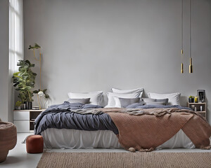 natural warm bedroom of modern apartment. Generative AI