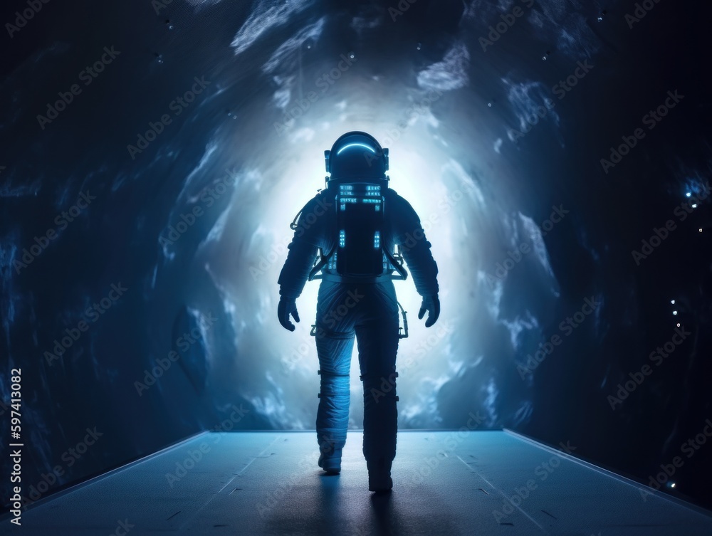 Aufkleber a man in a space suit standing in front of a tunnel. ai generative image.