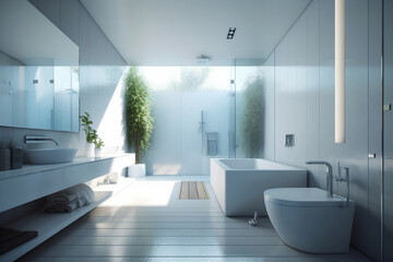 Naklejka na ściany i meble Bright modern minimalist bathroom generative AI
