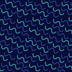 Seamless pattern from the 90s of waves on a dark background. Vector illustration for decoration, postcards, print, fabric