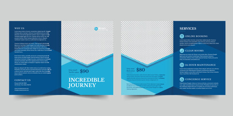 Vacation Rental bifold brochure template. A clean, modern, and high-quality design bifold brochure vector design. Editable and customize template brochure