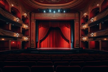 The theater with red curtains. Generative AI