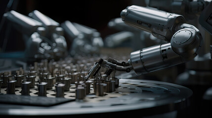 Fototapeta premium State-of-the-art robotic arm assembling intricate components in cutting-edge factory
