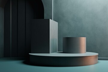 3D rendering of abstract background with podium and wall scene. Generative AI