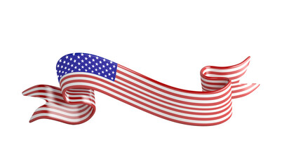 4th of July, Happy Independence Day of the USA decoration with ribbon waving flag on transparent background, 3D rendering illustration