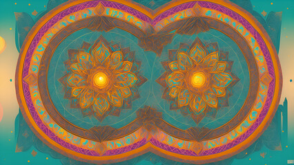 Dreamy Ramadan decorations, bright vibrant colors, created with Generative AI technology