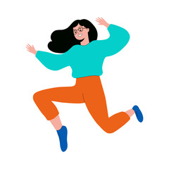 Happy woman jumping flat design