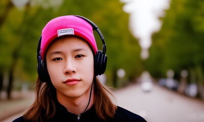 Fototapeta na wymiar ai-generated, illustration of a male wearing headphones listening to music 