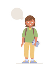 Cute smiling Girl and speech bubble. School kid and balloon with place for text