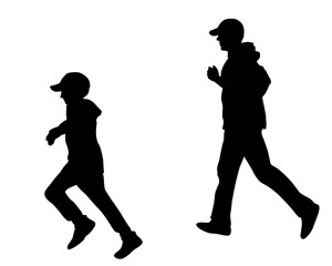 Running father and son outdoor spring illustration