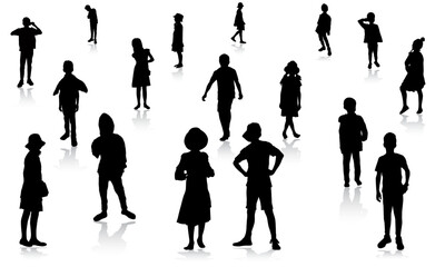 Group of children standing silhouettes concept vector illustration
