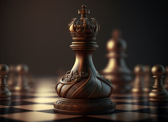 Chess piece on chessboard, competition success and strategy game play, design created with Generative Ai	