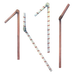 Hand drawn watercolor elements. Assorted striped and colored party cocktail straws. Isolated on white background. Design wall art, wedding, print, fabric, cover, card, tourism, travel booklet.