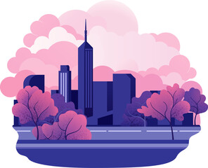 A city scape skyline cartoon background with buildings and skyscrapers