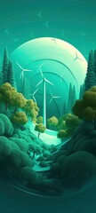Papercut style art design, about nature and renewable energies. Generative ai