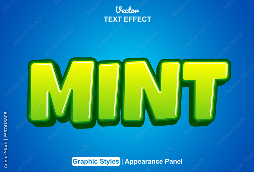 Poster mint text effect with green color graphic style and editable.