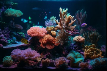 Fototapeta na wymiar Vibrant and diverse underwater ecosystem with neon corals and sea flowers. Generative AI