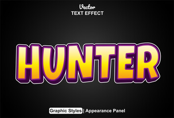 hunter text effect with orange graphic style and editable