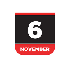 6th November calendar date icon. 6 Nov lettering.