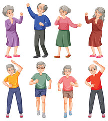 Set of elderly person cartoon character