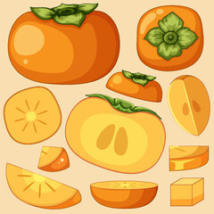 Persimmon fruit on orange background