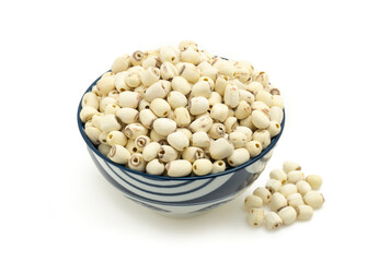 Dried lotus seeds in a bowl