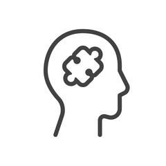 Outline style ui icons education and school class collection. Vector black linear illustration. Head with jigsaw puzzle piece brain symbol isolated on white background. Design element for psychology
