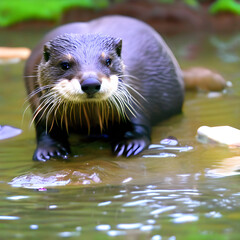 Obraz premium ai-generated, illustration of an otter in the water