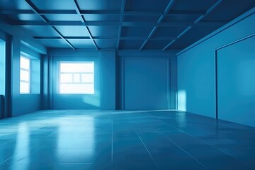 Fototapeta premium Empty turquoise color studio room with windows. Interior background. Generative ai. 
