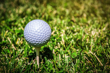 Golf ball on tee ready to play