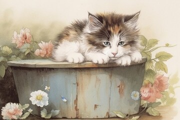 lovely cute Kitten Illustration, AI Generative