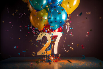Ballons colorés pour fêter 27 ans d'anniversaire » IA générative