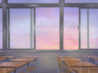 夕焼けの見える教室