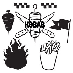 Hand drawn kebab vector illustration. Sketch doodle design element for menu, restaurant or fast food.