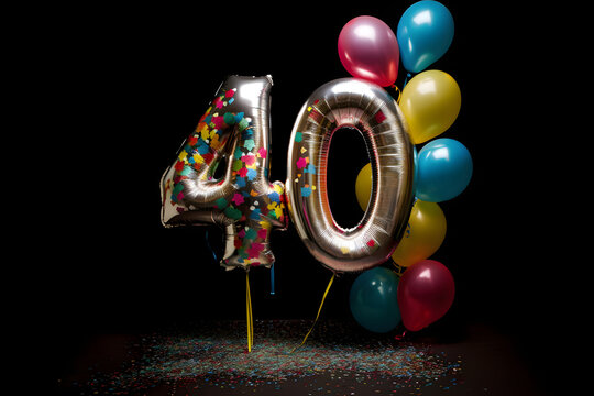 F&ecirc;te anniversaire avec ballons d'h&eacute;lium color&eacute;s pour c&eacute;l&eacute;brer les 40 ans &raquo; IA g&eacute;n&eacute;rative