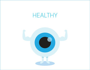 Strong healthy white eye, illustration icon Medical health banner concept. Eyeball vector flat cartoon character design. Isolated on background Strong eye, good vision