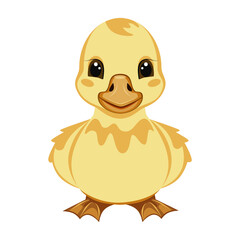 Chicken. Cartoon character. Baby, who appeared from a chicken egg. On white background. Cartoon, simple vector image. Child image of a yellow chicken. Used for printing, web design, stickers. 