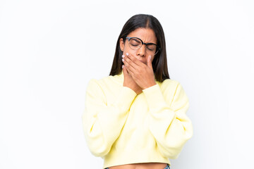 Young African american woman isolated on white background coughing a lot