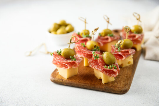 Delicious salami and cheese canape