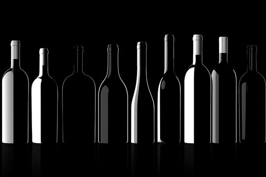 monochromatic image featuring a line of wine bottles. Generative AI