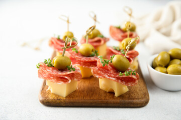 Delicious salami and cheese canape